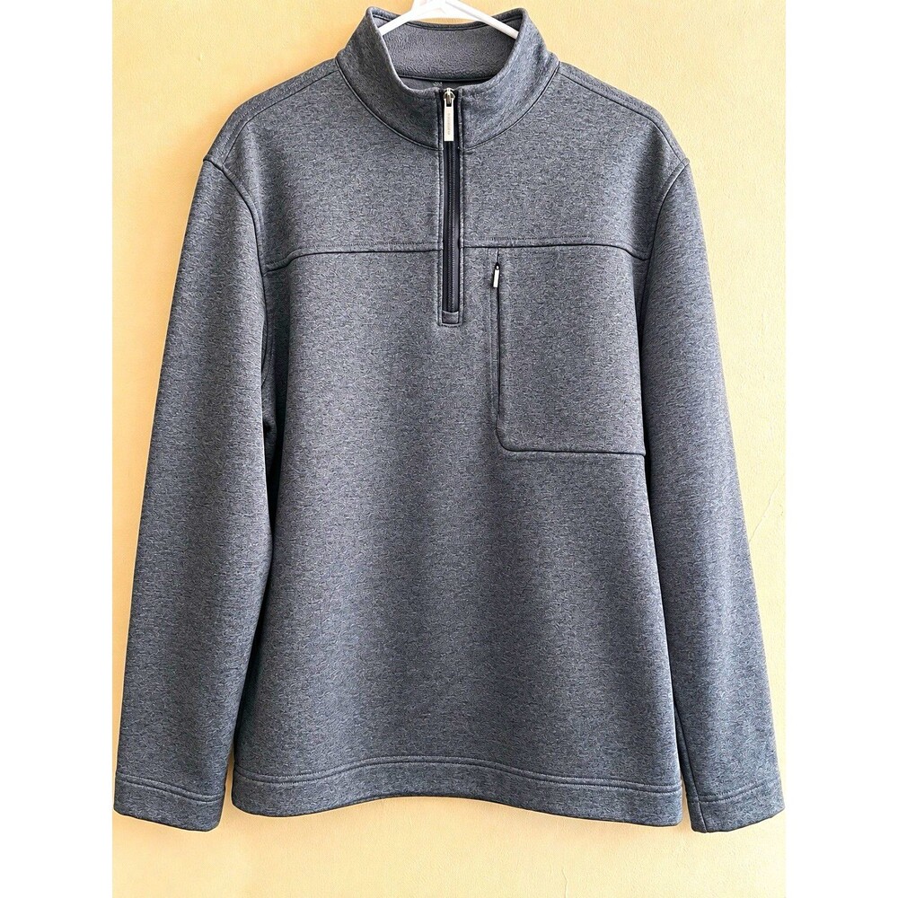 Van Heusen Traveler Men’s Gray 1/4 Zip Fleece Mock Neck Sweatshirt M Pockets